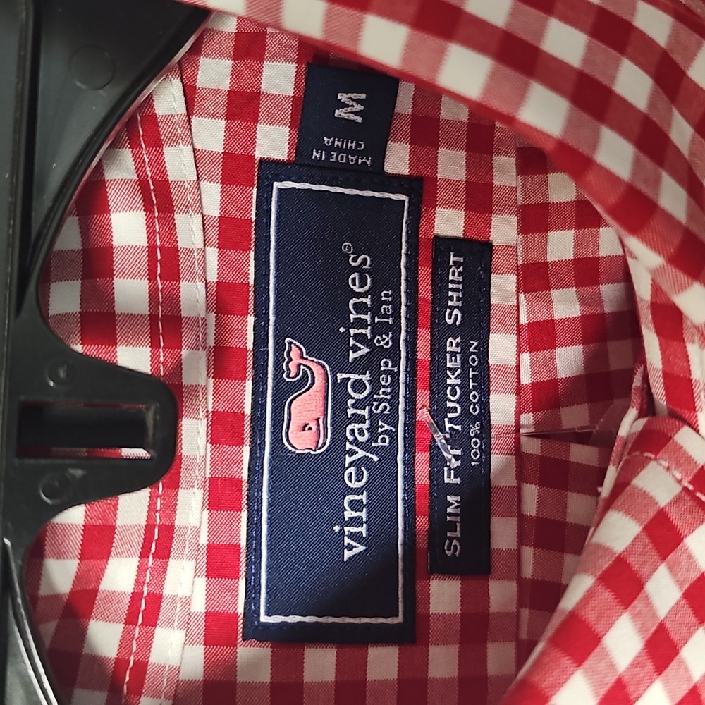 Vineyard Vines Men's Medium Red Check Plaid & Ralph Lauren Peach Button Down - Picture 4 of 16